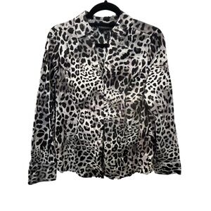 Lane Bryant Plus Size Animal 3/4 Sleeve Button Front Collared V Neck Blouse 16